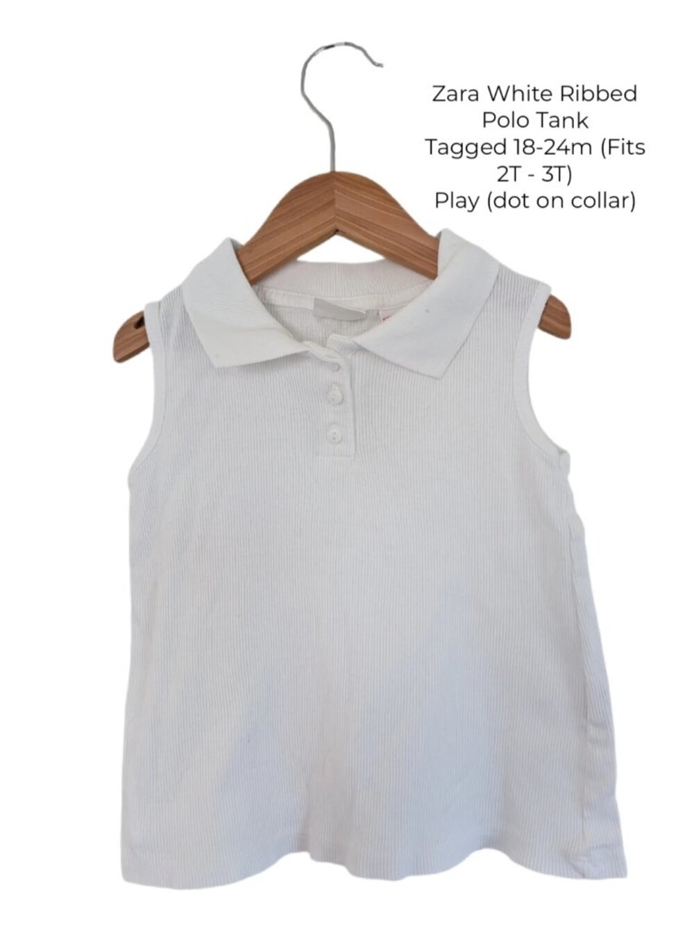 Zara White Ribbed Polo Tank 2T 3T